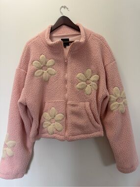 Pink Flower Sherpa Zip Jacket